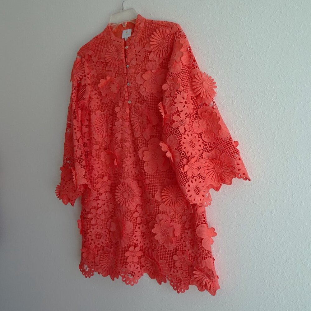 J.Marie Seraphina Dress Size XS Pink Coral Short Floral 3D Lace Long Sleeve - Picture 3 of 8